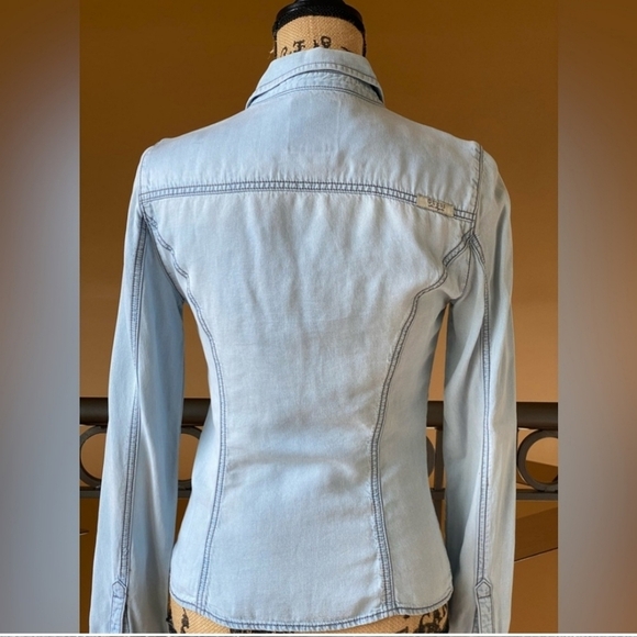 GUESS COLLAR shirt Tencel button Up Shirt light blue denim western look - Picture 2 of 4